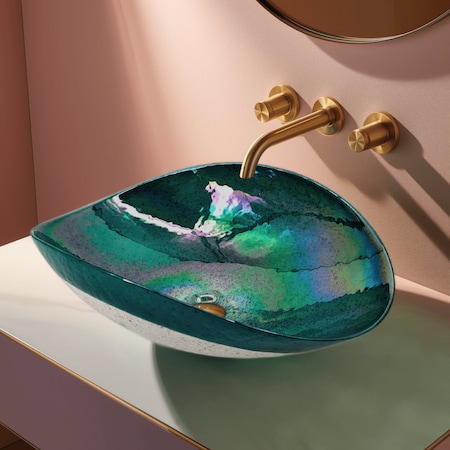 Ruvati 19 inch Murano Glass Art Vessel Seashell Decorative Pattern Bathroom Sink Seafoam Green RVB3056